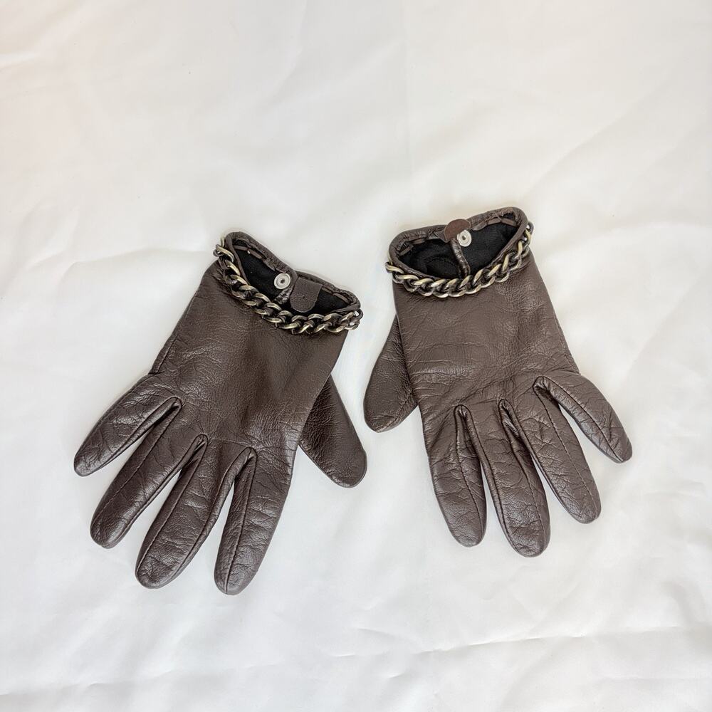 Club Monaco Brown Women’s Lesther Gloves With Chain Detail Size M, glam, casual